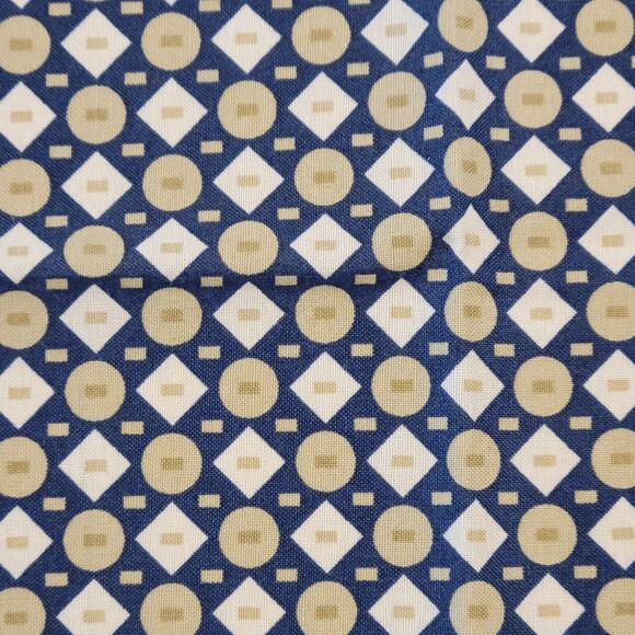 Cotton Fabric Navy Tan Geometric Circles Diamonds 18" x 43" Richloom MMX - Picture 1 of 9
